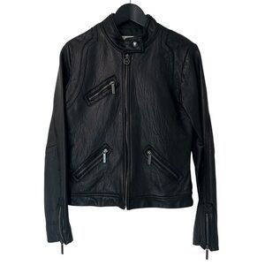 Michael Kors Moto Leather Jacket Black Small Edgy Bikercore Contemporary Punk